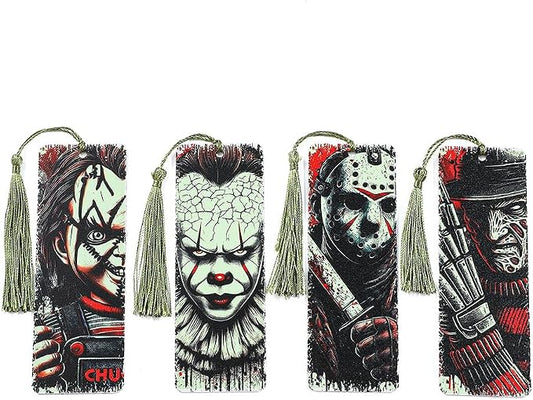 Horror Movie Knife Acrylic Bookmark, Gothic Ghostface Character Bookmarks,Book Lover Book Mark Halloween & Christmas Gift (4PC Killer)