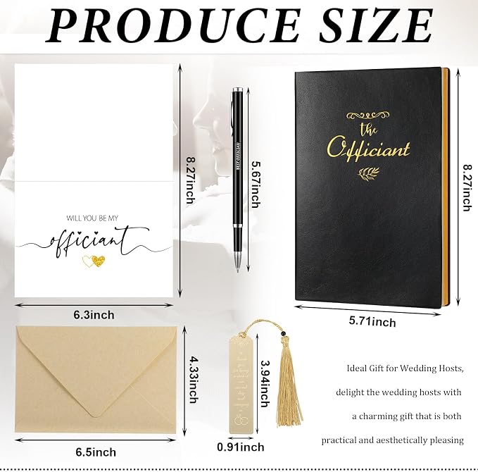 Watersay 5 Pcs Wedding Officiant Gift Set Include Hardcover Proposal Officiant Notebook Black Ink Pen Thank You Gift Card with Envelope and Sticker Copper Bookmark for Wedding Ceremony Officiant