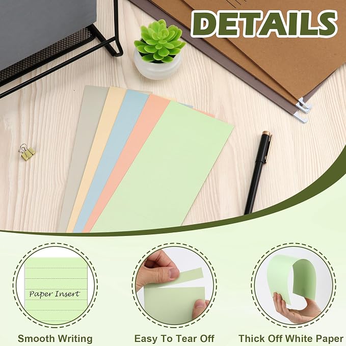 100 Pcs Hanging File Folder Tab Inserts 3.5 Inch Colored Blank File Tab Hanging File Folders Labels Paper Inserts Thick 300Gsm Cardstock for 3.5 Inch Hanging Folder Tab