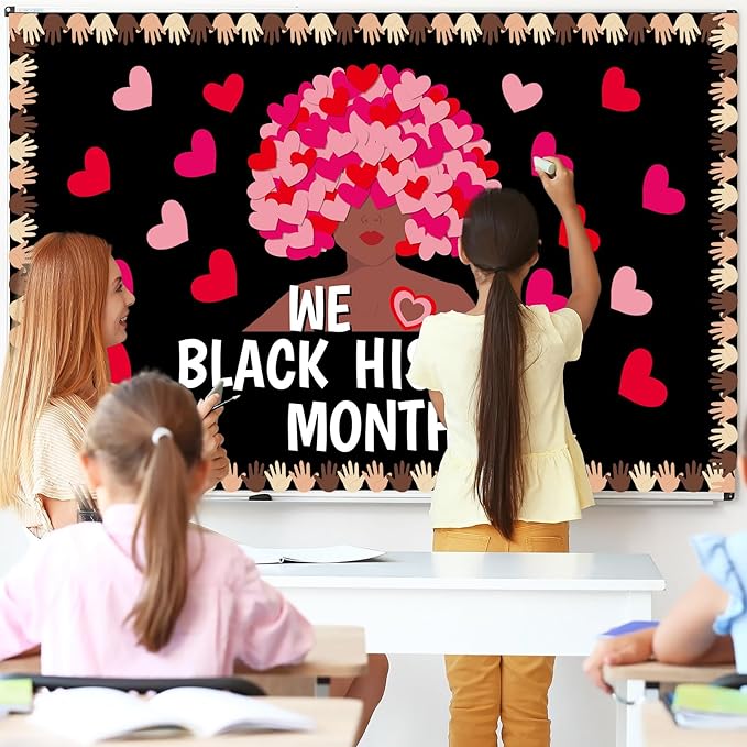 Black History Month Classroom Door Decorations We Love Black History Month Bulletin Board Set February Pink Red Heart Paper Cutouts for Valentine's Day Door Wall Chalkboard School Home Decor