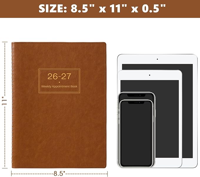 Appointment Book & Planner 2026-2027 - Large 2026-2027 Daily Hourly Planner, July 2026 - June 2027, 8.5" x 11", Appointment Book Plannerwith 15-Minute Interval + Thick Paper + Pocket - Brown