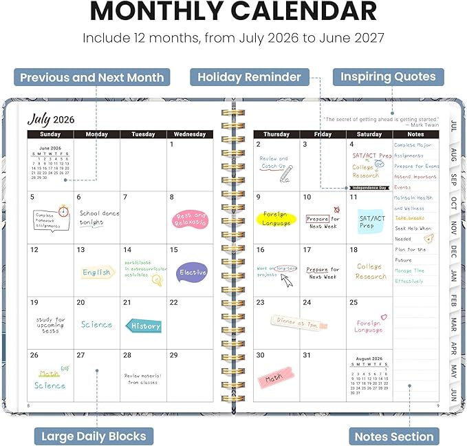 2026–2027 Academic Planner, Weekly and Monthly Planner for Women, July 2026 - June 2027, Pretty Hardcover 2026–2027 Academic Planner with Tabs, Inner Pocket, Spiral Bound, Perfect Office Home School Supplies - 6.3" x 8.5", Butterfly Peony
