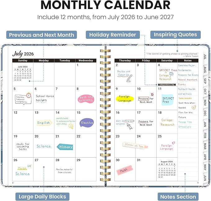 Planner 2026-2027, Hardcover Monthly and Weekly Academic Planner July 2026 - June 2027, Teacher and Student Calendar Agenda Book with Tabs, A4 (8.5" x 11"), Ideal for School and Office, Butterfly Peony