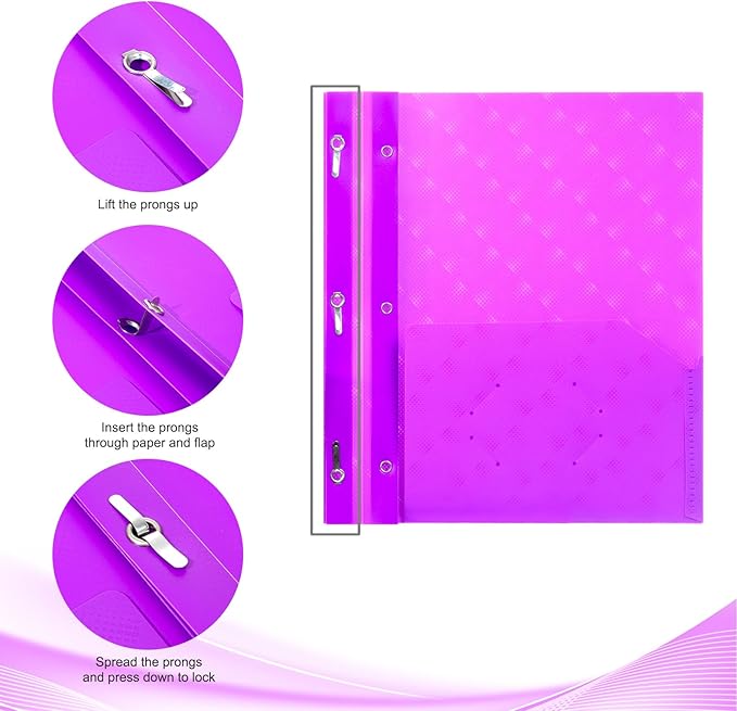 ViVin Plastic Folders with Pockets and Prongs,24 Pack,Heavy Duty 2-Pocket File Folder with 3 Fasteners,Fits Letter Size Paper,for School Home and Office(Bright Purple)
