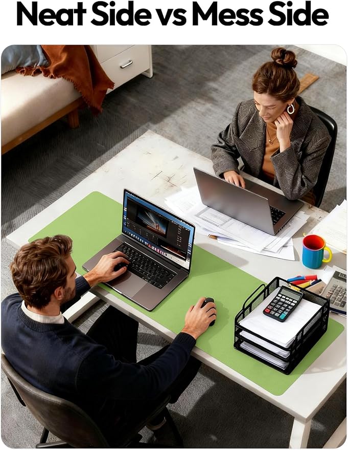 YSAGi Leather Desk Protector, Office Mat, Large Mouse Mat, Non-Slip PU Leather Blotter, Laptop Pad, Waterproof Writing Pad for Office and Home (Leaf Green, 31.5" x 15.8")