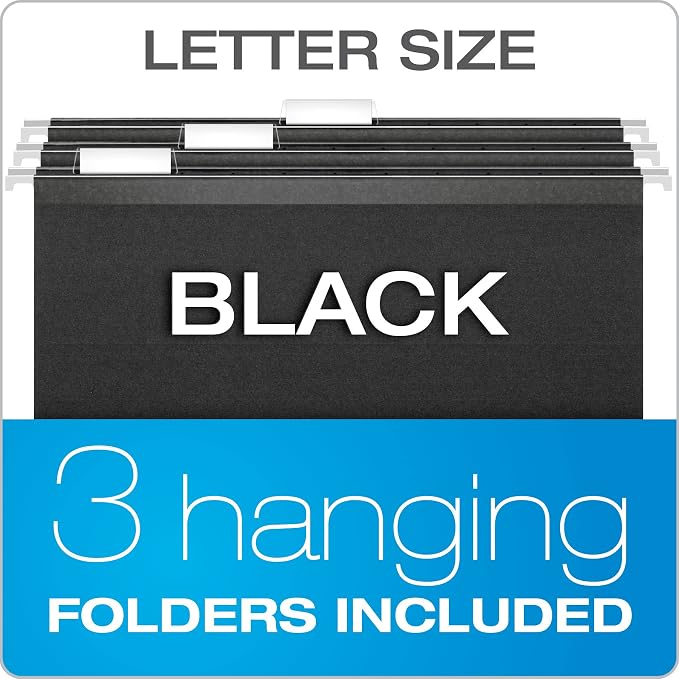 Pendaflex Portable File Box with File Rails, Hinged Lid with Double Latch Closure, Granite, 3 Black Letter Size Hanging Folders Included (41737AMZ)