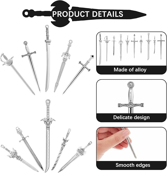 30 Pieces Antique Swords Knife Bookmark Sword Charms Pendants Bookmarks for Book Lovers Presents Reading Crafting DIY (Anti Silver)