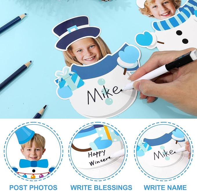 60Pcs Winter Snowman Paper Cutouts Bulletin Board Decorations Blue Snowman DIY Photo Picture Crafts Cutout Christmas Winter Classroom Supplies for Kids School Chalkboard Home Birthday Wall Decor