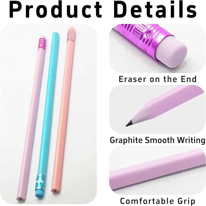 24Pcs HB Graphite Triangular Grip Wood Pencils with Eraser for School, Drawing and Sketching, and Office Use(Purple)