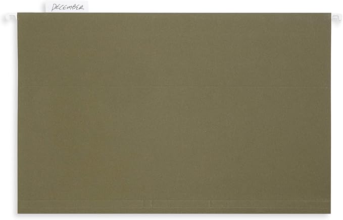 Blue Summit Supplies 50 Legal Size Hanging File Folders, 1/5 Cut Adjustable Tabs, 5 Tab Locations, Designed for Legal and Law Office File Organization, Standard Green, 50 Pack, Legal Size
