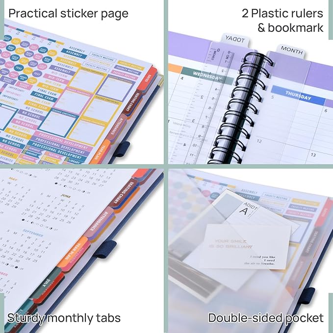 POPRUN Teacher Lesson Planner 2026-2027, (Letter Size - 8.5'' x 11'') Academic Planner July 2026 - June 2027 with Gradebook & Color Monthly Tabs, Thick Paper, 2-Sided Pocket, Leather Cover, Lilac