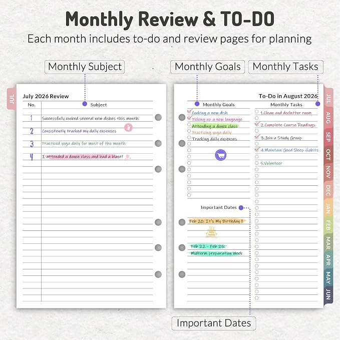 Forvencer 2026 Monthly Planner Refills, Apr 2026 - Dec 2027, 6-Hole Punched Planner Inserts with Colorful Monthly Tabs, Calendar Organizers for A5 6-Ring Binders, 5-3/4" x 8-1/4"