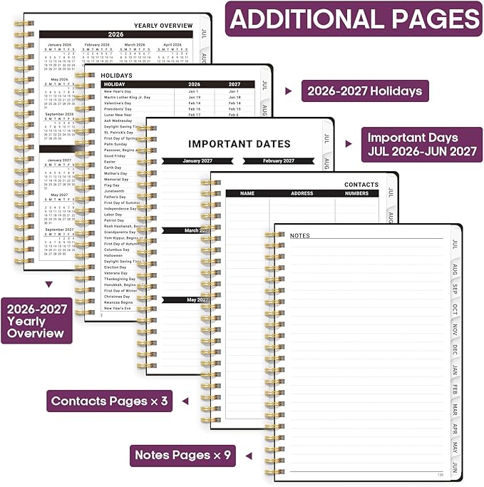 Academic Planner 2026-2027, Weekly and Monthly Calendar Book, July 2026 – June 2027, Hardcover Planner with Tabs, Perfect for Teachers, Students, Women & Men, A4 (8.5" x 11") - Midnight Bloom