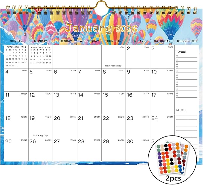 2026-2027 Wall Calendar - Includes January 2026 to June 2027, 18-Month Paper Wall Calendar 11 x 8.5 Inches.Thick Paper with Julian Dates and Block for New Year and Christmas Holidays To-dos ＆ Notes (G)