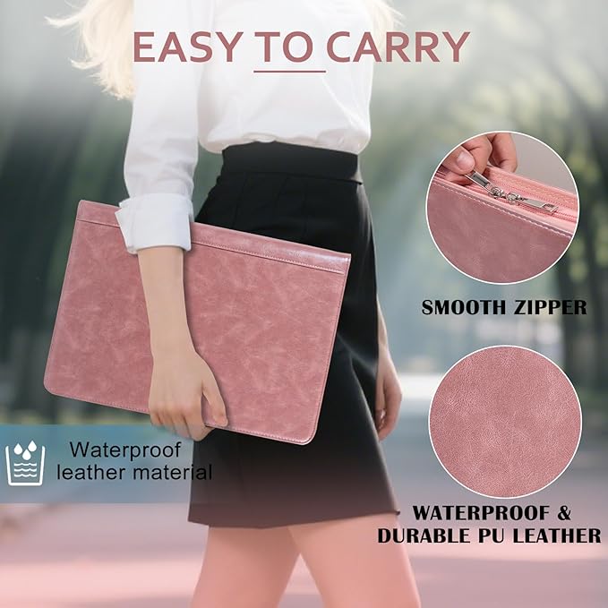 Calfinder3 Ring Portfolio Binder with Zipper, Leather Padfolio for Women, Professional Portfolio Organizer with Laptop/Tablet Holder, Business Padfolio for Resume/Notebook,Gift for Valentine's Day