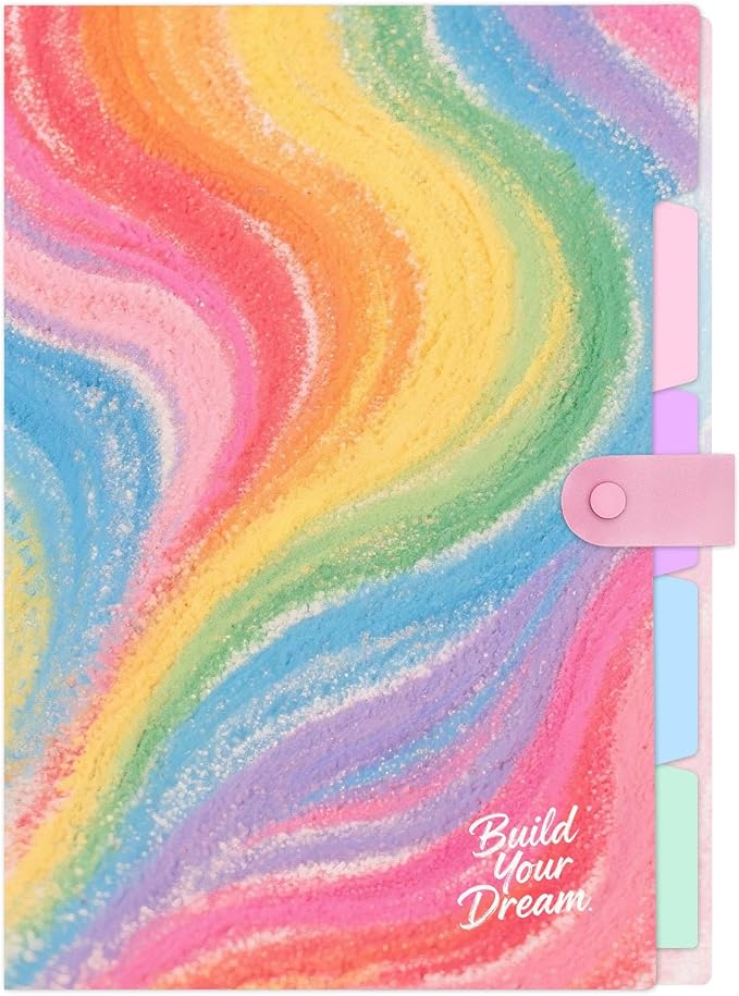 Cute Expanding File Folder - 5 Pockets Accordion Document Organizer, Waterproof Poly Plastic, A4/Letter Size for School Office Home - Rainbow