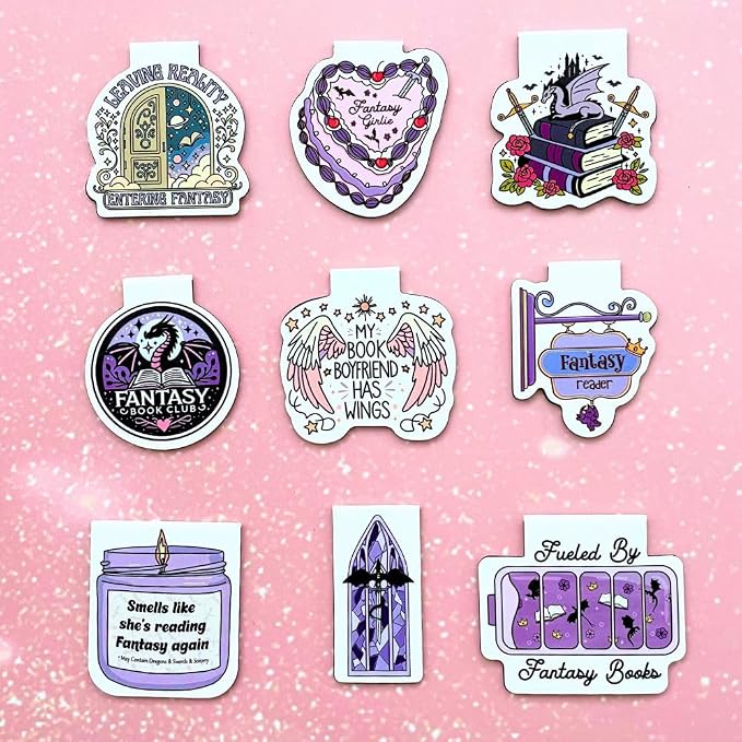 9PC Fantasy Magnetic Bookmarks Enchanted Magical Mythical Gothic Dark Sword Whimsical Funny Bookish Accessories Set Markers Gifts Decor for Reading Book Lovers Booktok Dragon Bulk Gift for Men Women