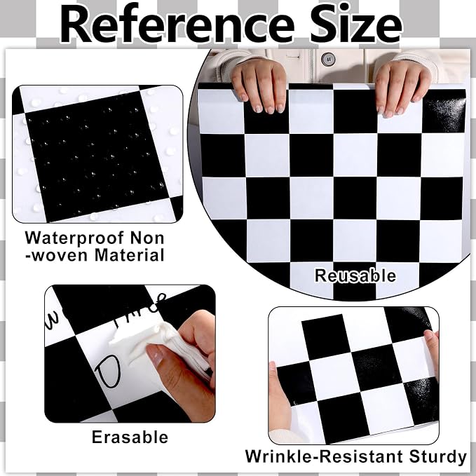 Black Checkered Bulletin Board Roll Reusable Waterproof Erasable Black White Retro Bulletin Board Roll Checkered Flag Non-Woven Fabric Background Poster for Classroom Decor Wrapping Craft 15.7" x 40ft