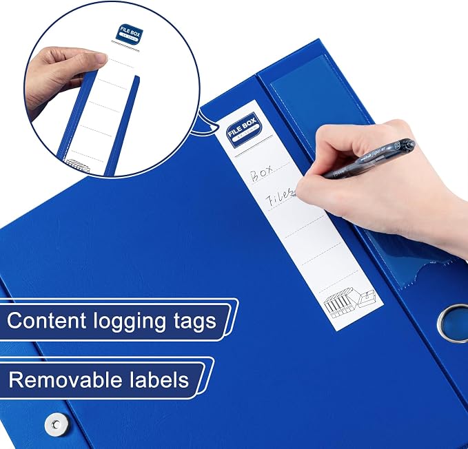 Storage File Boxes A4, 6 Pack Foldable File Box with Clip, 50mm Spine, Plastic Archives Cases with Magnetic Closure, Document File Folder Organizer Storage Filing Box for Office School, Blue