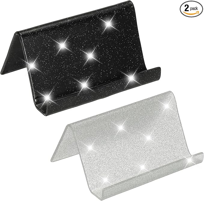 PATIKIL Business Card Holder for Desk, 2Pcs Acrylic Business Card Holders Shine Card Stand Organizer Cards Display for Office Exhibition, Black/Silver