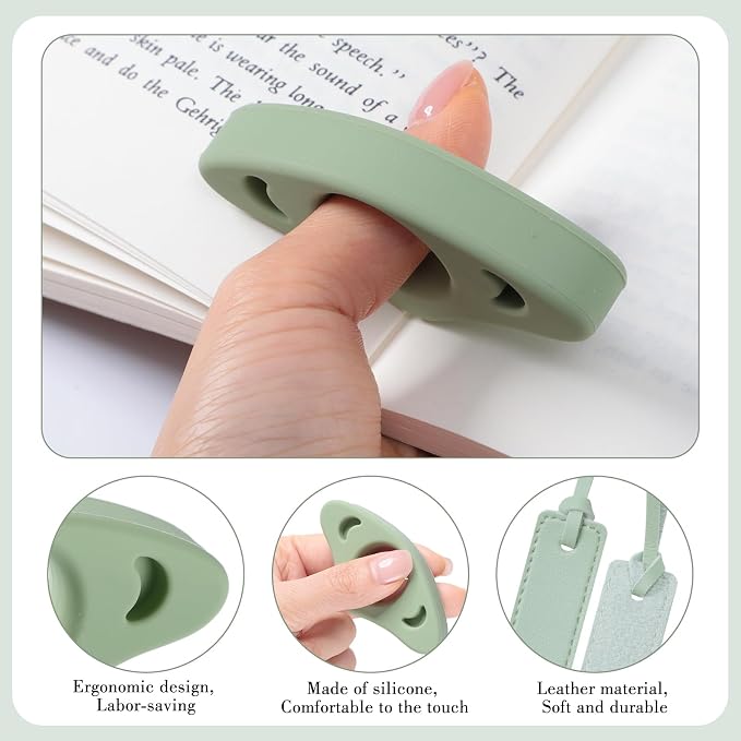 4Pcs Book Page Holder Set, 2Pcs Breathable Silicone Thumb Book Page Holder and 2Pcs Leather Bookmark, First Mothers Day Gift for New Mom, Reading Accessories for Book Lovers, Readers