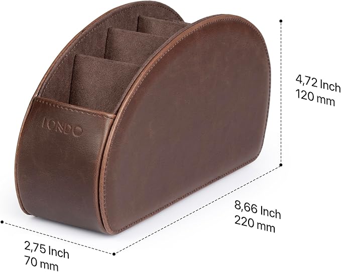 Londo Remote Control Holder with 5 Pockets - Store DVD, Blu-Ray, TV, Roku or Apple TV Remotes - PU Leather with Suede Lining - Slim, Compact Living or Bedroom Storage