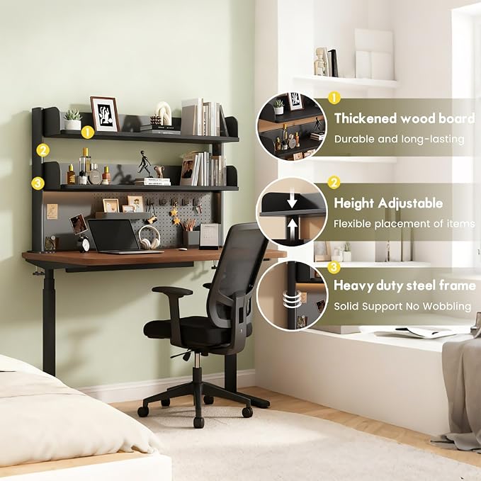 Clamp On Desk Shelf Organizer with Pegboard Desk Hutch Dorm with Storage Bookshelf Desk Top Organizer Shelf Multi-Purpose White & Black Desktop Shelves & Office Shelves (Black, W - 39.4")