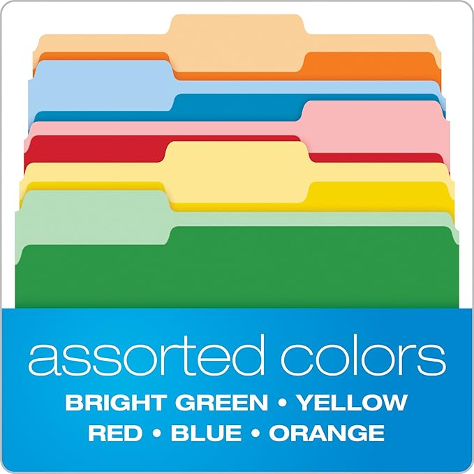Pendaflex Two-Tone Color File Folders, Letter Size, Assorted Colors, 1/3 Cut, 100 per Box (152 1/3 ASST) (Pack of 5)