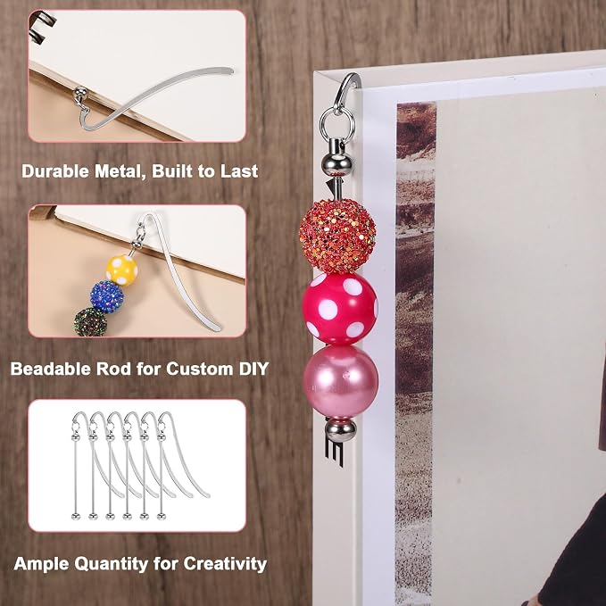 12Pcs Beadable Bookmarks, DIY Metal Bookmark Making Kit, Bar Blank Bookmarks to Decorate, Beadable Items, Modern Craft Jewelry Pendant Charm Gifts for Book Lovers Teacher Student Office Supplies