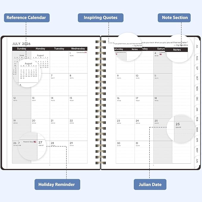 Academic Planner 2026-2027, Weekly and Monthly Agenda Planner, Daily Calendar Planning Notebook (July 2026 - June 2033), School Teacher Student Supplies, Black