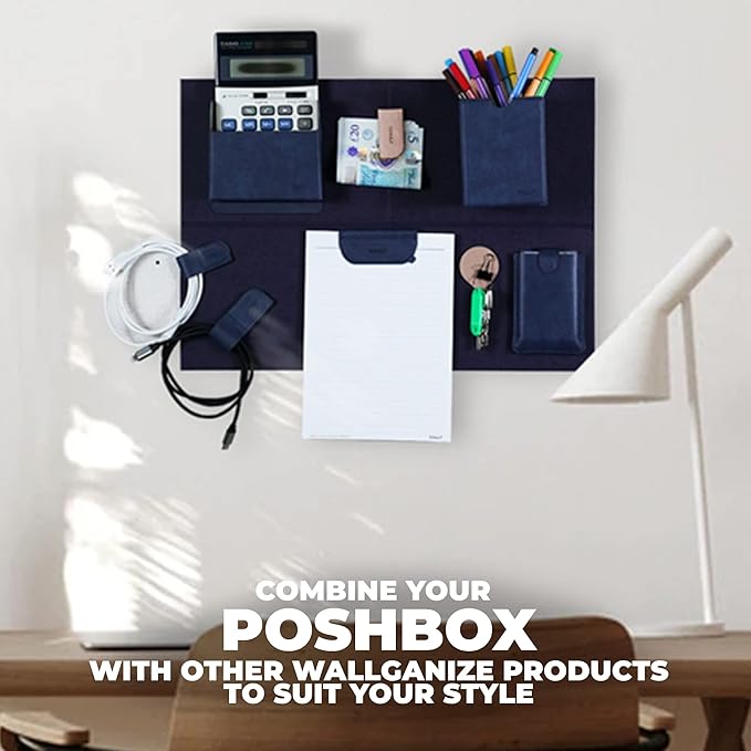 Magnetic Adhesive PoshBox - 8.9 x 3.3 x .9 - Sophisticated Chic and Sleek Mini Box - Magnetic Platform to Elevate Your Modern Workspace - Steel Blue