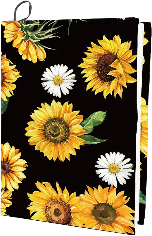 CRASPIRE Sunflower Stretchable Book Cover Floral Daisy Flower Washable Reusable Large Nylon Book Protector Elastic Notebook Wraps Suitable for Most Hardcover Books Classroom Students