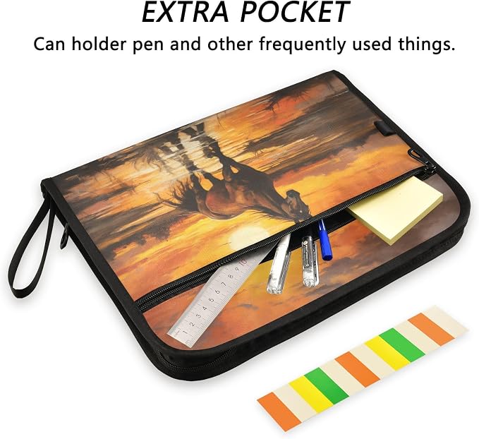 ALAZA Horse at Sunset Expanding Filing Folder, 13 Pockets Expandable Document Organizer Folder with Zipper Closure for Home Office A4 Letter Size Paper Document