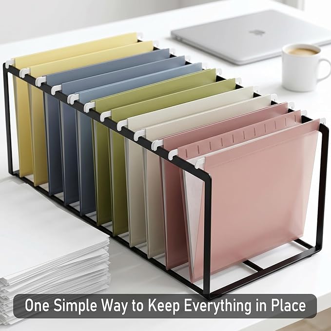 10 Pack Plastic Hanging File Folders, Letter Size (8.5"x11"), Assorted Colors with 1/5-Cut Tabs. Includes 10 Transparent Label Cards & 10 Sticker Labels – Perfect for Office & Filing Cabinets