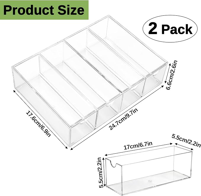 2 Pack Clear Acrylic Battery Storage Organizer for AA, AAA, C, 9V Batteries, 4-Drawer Battery Organizer for Common Types Batteries(Batteries Not Included)