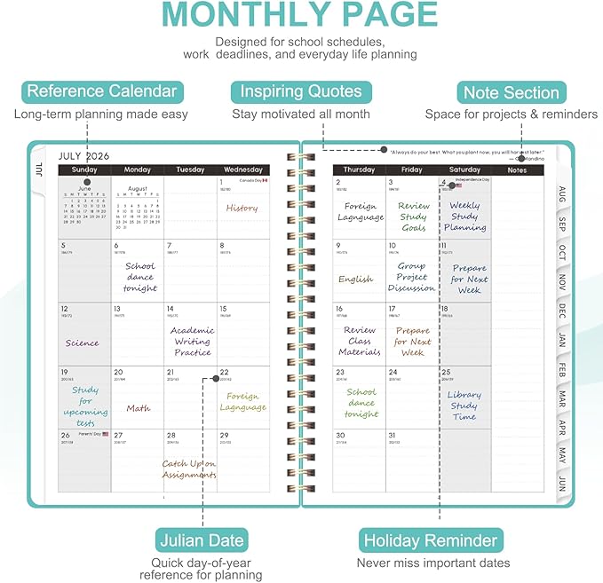 Planner 2026-2027, Weekly and Monthly Academic Planner, July 2026 - June 2027, Hardcover Calendar Agenda Book for School Year Planning, School Supplies for Teacher and Student, A5(6.3'' x 8.5'')