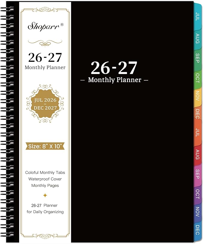 2026-2027 Monthly Planner - Academic Planner/Calendar 2026-2027, JUL 2026 - DEC 2027, Monthly Planners with Colorful Tabs, Planners for Daily Organizing - Waterproof Cover ( 8" x10", Notes Pages, Black)
