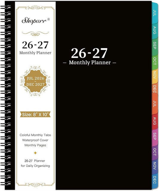 2026-2027 Monthly Planner - Academic Planner/Calendar 2026-2027, JUL 2026 - DEC 2027, Monthly Planners with Colorful Tabs, Planners for Daily Organizing - Waterproof Cover ( 8" x10", Notes Pages, Black)