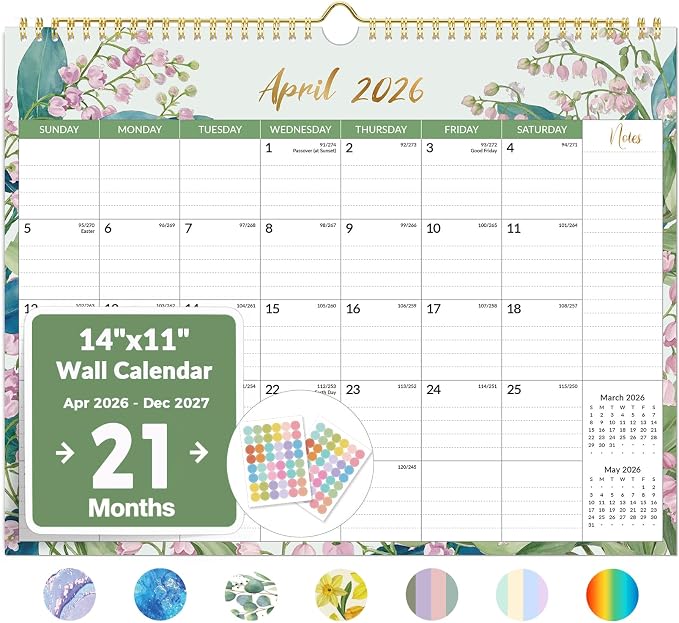 2026 Calendar, Forvencer 21-Month Wall Calendar 2026, Apr 2026 - Dec 2027, 14" x 11" Large Monthly Planner Calendars with Notes Section & Stickers, Ruled Block, Spiral Binding Hanging for Home Office