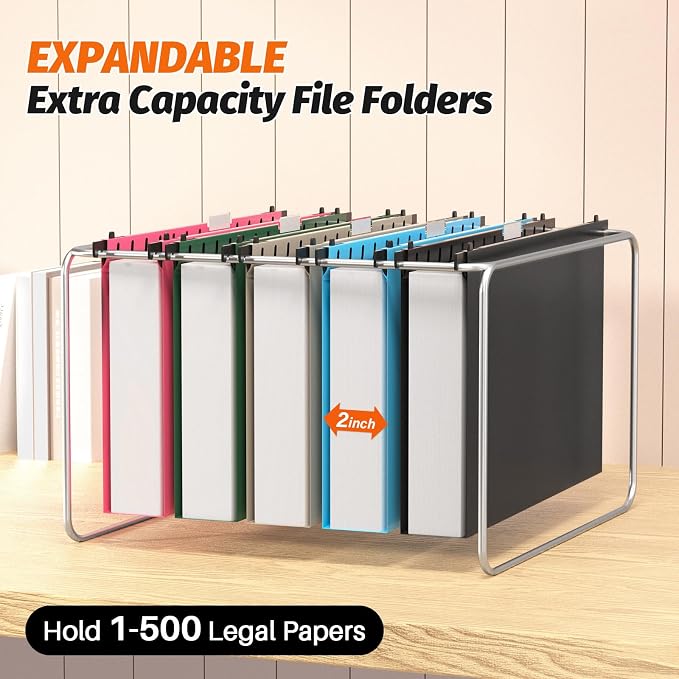SHUTEX Extra Capacity Legal Size Plastic Hanging File Folders,12 Pack Reinforced Legal Size Hanging Folder with Heavy Duty 2 Inch Expansion,for Bulky Files, Medical Charts,Assorted Colors