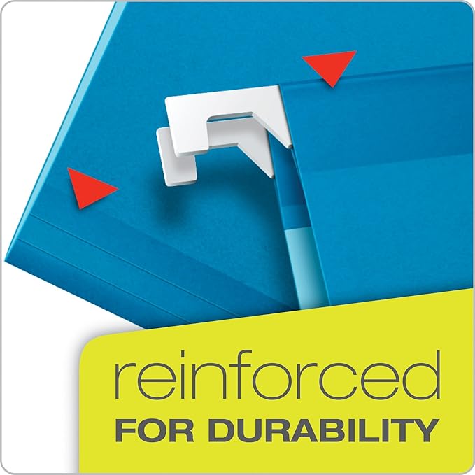 Pendaflex Reinforced Hanging File Folders, Letter Size, Blue, 1/5 Cut, 25/BX (4152 1/5 BLU) (Pack of 2)