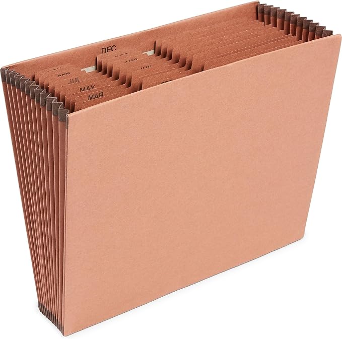 Staples Heavy‑Duty Expanding File, Jan–Dec Monthly Index, Letter Size, Durable Brown Redrope Construction