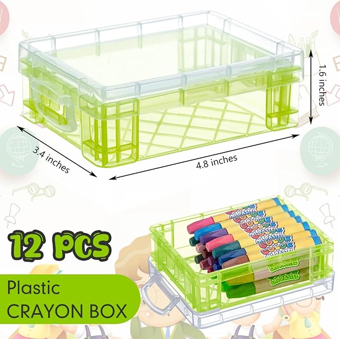 Suzile 12 Pcs Plastic Clear Crayon Box with Lids Stackable Crayon Organizer Storage Holder Container Bulk Hard Pencil Case for School Classroom Office Supplies Pen Pencil Art Crafts(Yellow)