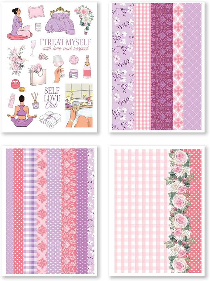 Self Love Monthly Planning Kit – Complete Planner Starter Bundle with Stickers, PET Tape, Pen & Scrapbooking Papers for Mindfulness, Wellness & Creative Planning