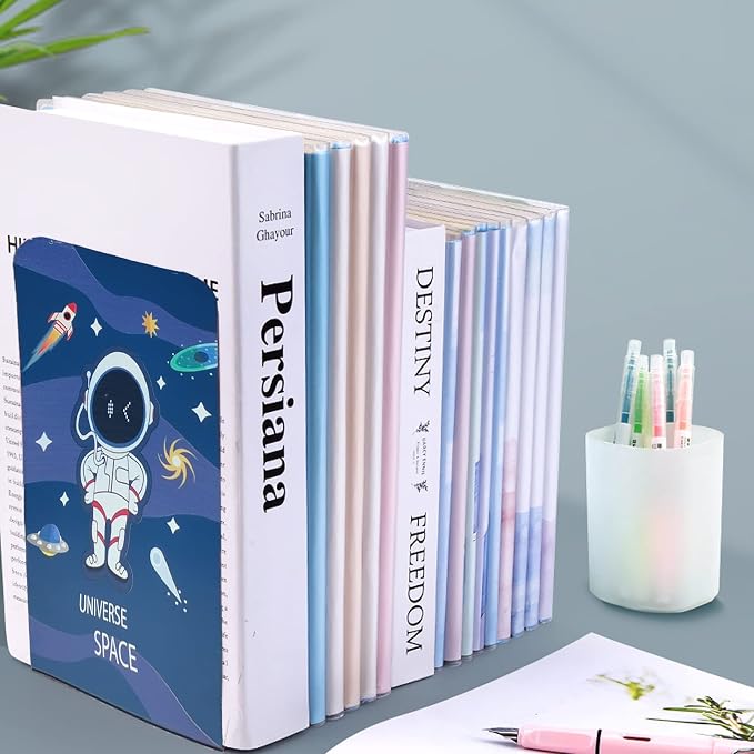 8-Piece Metal Bookends for Kids - Non-Skid Heavy Duty Astronaut Design (5.3 x 4 x 7.5 inches)