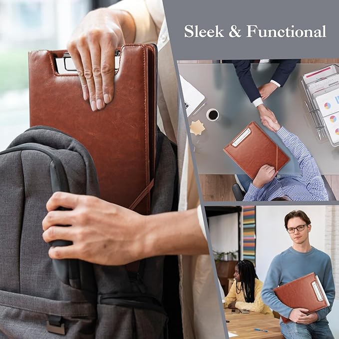 ProCase Clipboard Folder Portfolio, Leather Business Padfolio Organizer Letter Size Professional Folder Binder for Interview Meeting Resume Office Conference School -Brown