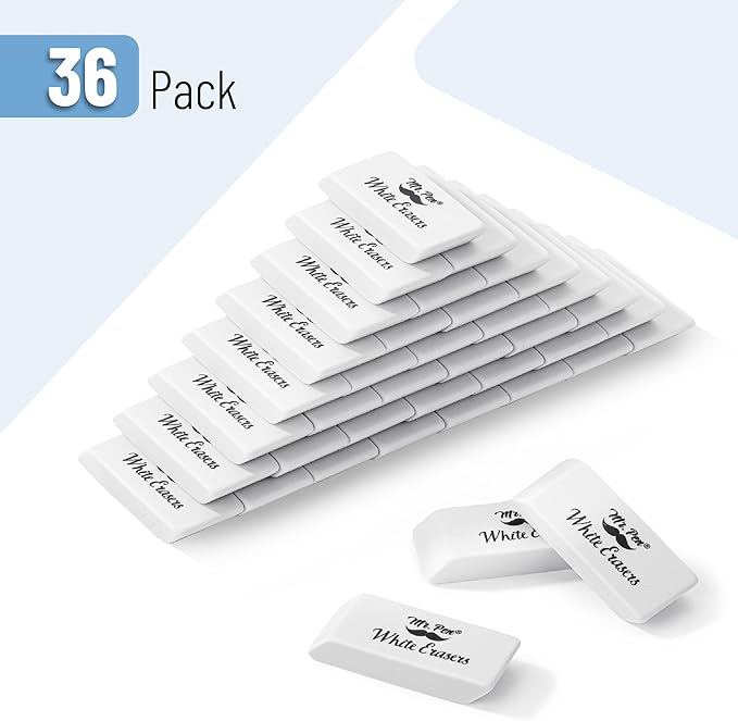 Mr. Pen- White Pencil Eraser, 36 Pack, Large Latex Free Block Erasers Bulk for School, Office, Art Sketching, Homework, Exams, Clean Smudge-Free Correction