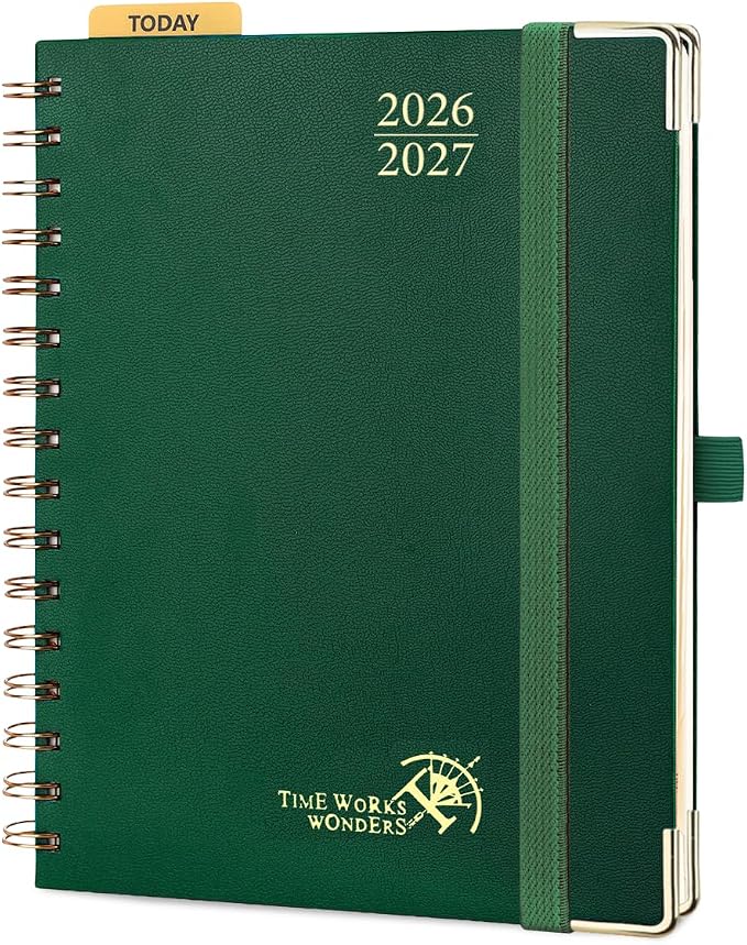 POPRUN 2026-2027 Academic Year Weekly and Monthly Planner Calendar,Jul 2026 - Jun 2027，6.25" x 8.5",Daily Agenda Book & Appointment Book with Hourly Schedule, Tabs, Hardcover, School and Office Supplies - Dark Green