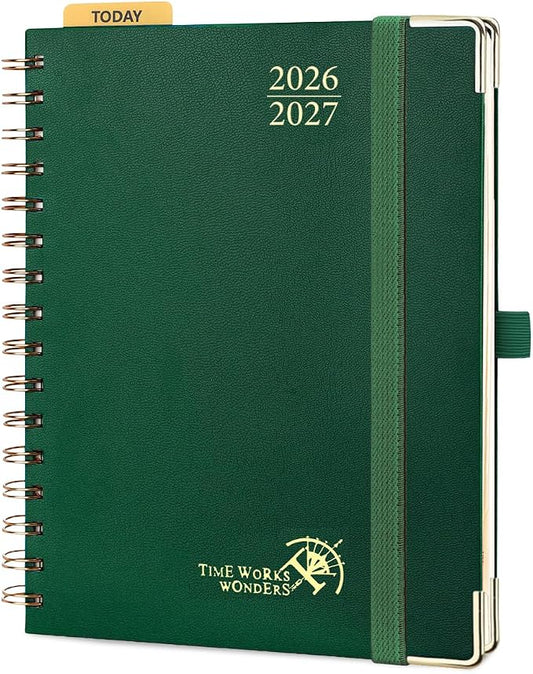 POPRUN 2026-2027 Academic Year Weekly and Monthly Planner Calendar,Jul 2026 - Jun 2027，6.25" x 8.5",Daily Agenda Book & Appointment Book with Hourly Schedule, Tabs, Hardcover, School and Office Supplies - Dark Green
