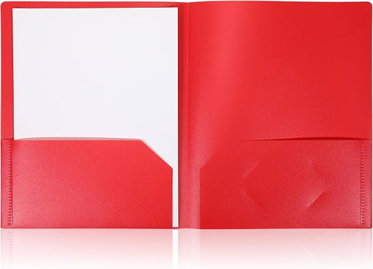 1 Pcs Heavy Duty Plastic Folders 2 Pocket File Folder Fit Letter Size for Home Office School Communication Presentation Report Sheet Protectors (Red)